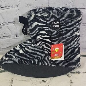 Y2K Joe Boxer Slippers Faux Fur Zebra Booties Womens O/S 4-10 Vintage Kmart Nos